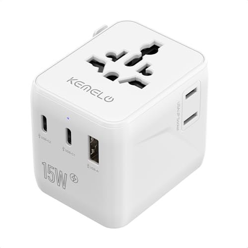 5 in 1 Reiseadapter Weltweit,Universal Adapter mit USB A,USB C,1 Weltweit Steckdose und 1 USA/JP Steckdose,Travel Reisestecker Internationaler Steckdosenadapter für EU USA UK Canada Japan Australien