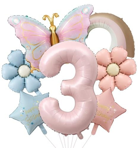 Fjäril födelsedagsdekoration 3-år flicka med tusensköna folieballong, fjärilar dekoration 3. Födelsedag flicka pojke, ballong 3. Födelsedag flicka födelsedag flicka födelsedag fjäril temafest