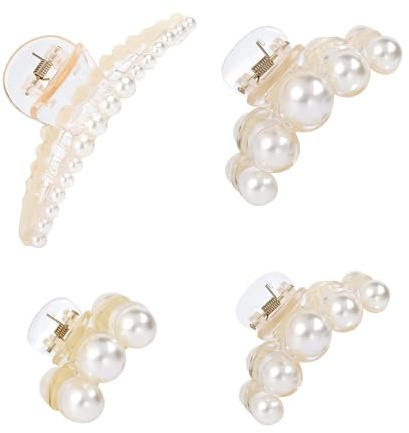 Godneei Set di 4 Pinze Capelli Donna con Perle, Fermaglio Capelli Donna Elegante, Mollettone Capelli Grandi, Pinze per Capelli per Uso Quotidiano, Feste e Matrimonio