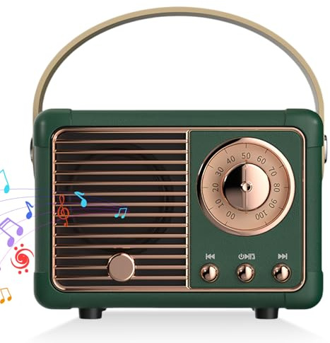 GOMETY Enceinte Bluetooth Vintage Portable, Mini Enceinte Rétro Connectée, 3W Haut-Parleur, Basses Profondes, Appels Mains Libres, Cadeau Femme, Cadeau Ado, Décoration Intérieure (Vert)