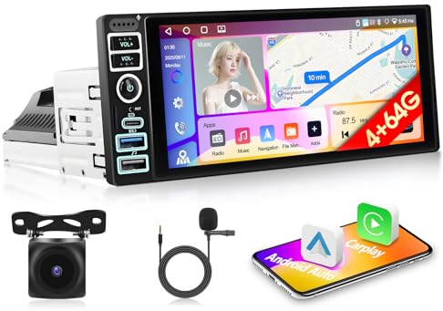 Motorsi 4+64G Autoradio 1 Din A-pple Carplay Android Auto Radio, Radio Stereo Doppio DIN da 6,9 Pollici con Touchscreen IPS, Autoradio Android 15 con Bluetooth 5.0/GPS/WiFi/FM/RDS