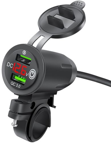 ALCXAZS Toma de Corriente para Motocicleta, anticorrosivo, Elegante, Dual USB, Adaptador de Carga para Motocicleta, voltímetro, Accesorios con Tapa, Rojo