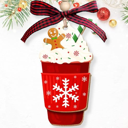 Coffee Lover Christmas Ornament, Coffee Cup Ornament - Wood Ornaments (white ice cream)