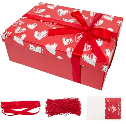 Large Gift Boxes with Lids for Present,11.3x8.2x4.1In Paper Boxes for Valentine's Day, Mother's Day, Girlfriend,Family Members with Card,Ribbon and Crinkle Paper (Red)