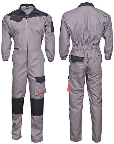 NORMAN Grey/Black Men's Work Wear Overalls Boiler Suit Coveralls Mechanics Boilersuit (L)