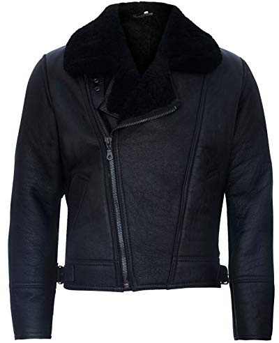 Infinity Leather Chaqueta de Cuero Negro de Piel de Oveja Con Cremallera Cruzada de Aviador Para Hombre 4XL