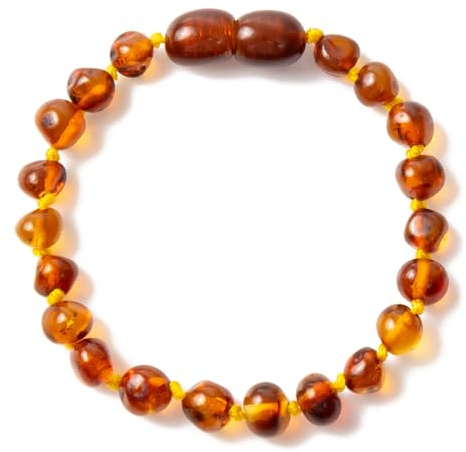 Armband/Ankelband av baltisk bärnsten - 20cm - Cognac - Knutna mellan pärlor