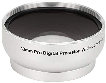 Obiettivo di Ingrandimento per Fotocamera 0,45X - Obiettivo Aggiuntivo con Ingrandimento Grandangolare - Lega di Alluminio + Vetro Ottico - per Obiettivi per Fotocamera da 43 Mm (Argento)