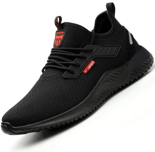Men's Trainers Lightweight Breathable Mesh Lace Up Casual Sports Shoes for Walking Gym Running Black