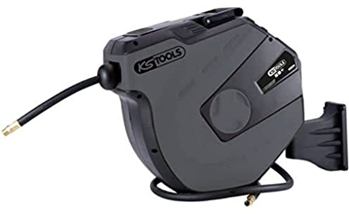 KS Tools - 515.3475 - Carrete de manguera de aire comprimido (15 m, 1/2 pulgadas, con manguera de 13 mm, conexión de 3/8 pulgadas, soporte orientable a 180 °)