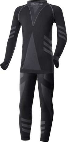 Ladeheid Conjunto Térmico para Niños – Ropa Interior Térmica para Invierno con Camiseta Térmica Niño & Niña y Pantalón Termico Largo – Ideal para Futbol y Esquí LAGI009 (Negro/Grafito, 146-152)