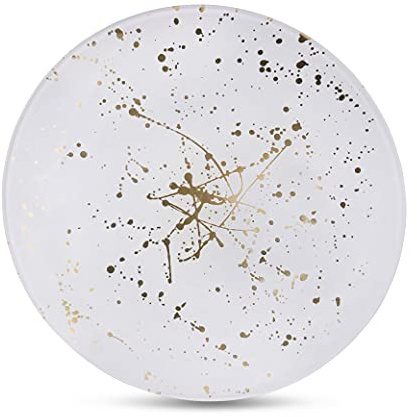 Classic Touch Decorium 12.75 Set of 4 Opaque White Chargers with Splashy Gold Design
