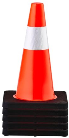 VEVOR Safety Cones, 5 Pack 18 Traffic Cones, PVC Orange Construction Cones with Reflective Collars and Black Weighted Base, for Traffic Control, Driveway Road Parking and School Improvement