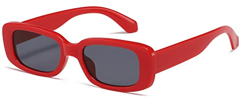 kimorn Rectangle Sunglasses for Women Men Trendy Retro Fashion Glasses 90’s Vintage UV 400 Protection Square Fram K1200 (Red Frame Grey Lens, 65)