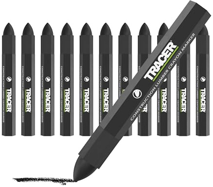 Tracer Lumber Crayons | Bold Black Marking Crayons – Weatherproof, High-Vis, Marks Timber, Stone, Concrete & Metal – Pack of 12 for Trade