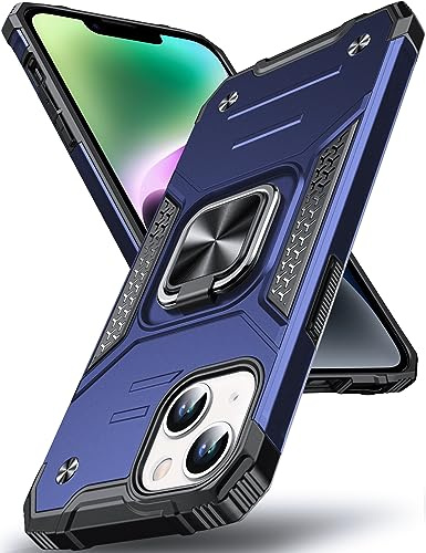 DASFOND Designed for iPhone 15 Case, Military Grade Shockproof Protective Phone Case Cover with Enhanced Metal Ring Kickstand [Support Magnet Mount] for iPhone 15 6.1 inch, Blue