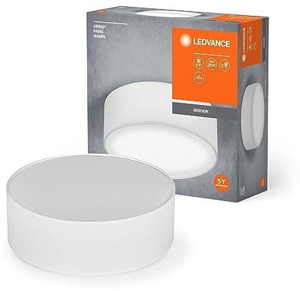 LEDVANCE ORBIS PARIS Deckenleuchte 300mm, weiß, E27-Sockel, kann mit smarter Lampe bestückt werden, hochwertiges, modernes Design, mit Stoffschirm, geeignet für Innenräume, rund, IP20 Schutzklasse