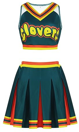 AYYOHON Cheerleader Costume for Women Crop Top Skirt Set Clovers Cheerleading Costume Halloween Cosplay Outfits Uniform S