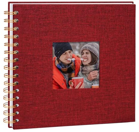 Vienrose Álbum de Fotos Scrapbook de Lino, 20,5 x 20,5 cm Álbum de Recuerdos con 40 Páginas Blancas DIY para Viajes en Familia Boda Navidad, Rojo