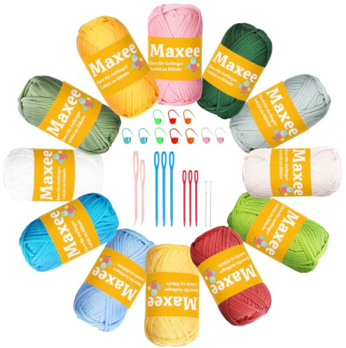 Maxee virkgarn för nybörjare, 600 g (50 g x 12 färg) inget delat garn, tjockt garn bomull för virkning, virkning amigurumi ull, fint bomullsgarn, enkelt stickgarn för virkning stickning