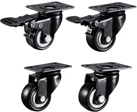 4er Set Möbelrollen Transportrollen Möbelrollen 360° Drehbar Lenkrollen Bockrollen Gummirollen, 40MM, Bis 50 KG Pro Rad Lenkrollen für Innen und Außen (2 mit Bremsen und 2 Ohne)