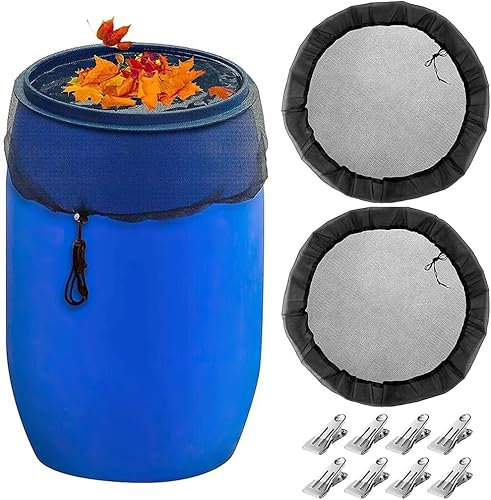 2 Pcs Filet pour Citerne de Pluie, Filet de Protection pour Tonneau de Pluie avec Cordon de Serrage, Filet de Protection Réglable, Protection Contre Les Moustiques et Les Feuilles (95cm)