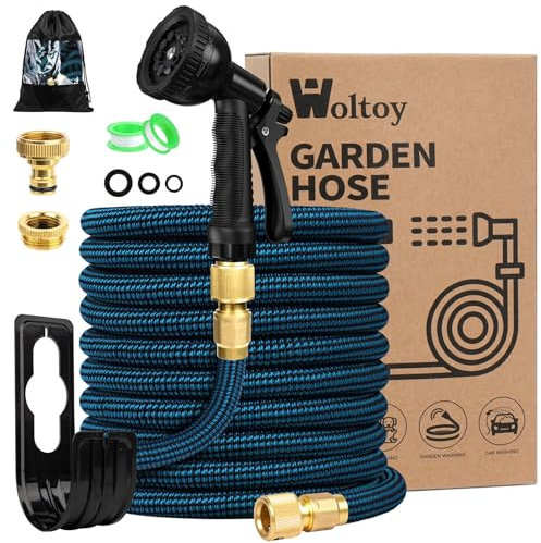 Gartenschlauch 15M/50FT, Wasserschlauch Flexibel mit Latexkern, 10-Funktions-Düse, Aufbewahrungstasche, Erweiterbarer Flexischlauch für Bewässerung, Gartenarbeit, Autowäsche, Gießen
