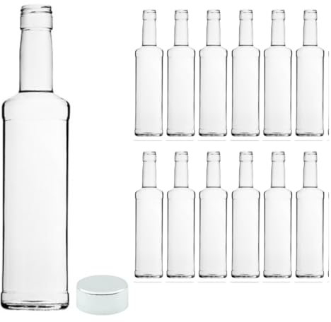 FDG - Bottiglia per acqua in vetro vuote 1 L - Set da 12 Bottiglia New Line in Vetro con Tappo a vite 1 L - Bottiglie da tavola stile MODERNO ed elegante - Bottiglie per acqua succhi e liquori