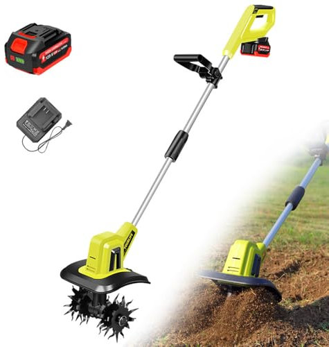 Scarificateurs électriques du cultivateur du Sol pour Les pelouses, rotavateur de Barre de Jardin sans Fil avec Une Batterie de 4000mAh, Une Largeur de Travail de 25 cm, Une Profondeur de 22 cm