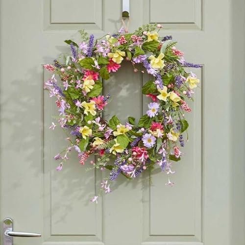 Garden Mile 45cm Spring Summer Door Wreath for Front Door, Artificial Wildflower Spring Wreath, Multipurpose Decorative Garland Colorful Spring Summer Garland Door Wreaths Outdoor All Year Decor