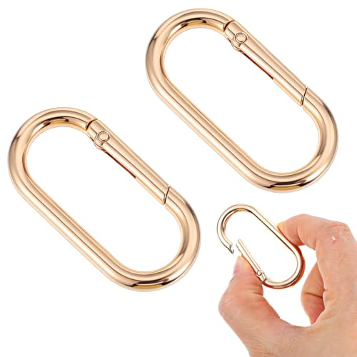 Lot de 2 mousquetons ovales à ressort - En métal - Doré - Grand anneau torique - Porte-clés - Pour porte-clés, sac, portefeuille - Accessoires - 4,8 x 2,4 cm
