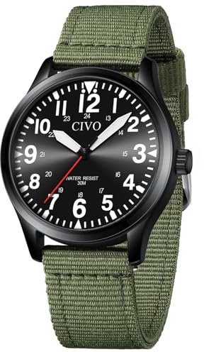CIVO Armbanduhr Herren Militär Outdoor: Mode Grün Quarzuhr mit Groß Zahlen Leicht zu Lesen - Analog Wasserdicht Nylonband Geschenk für Männer