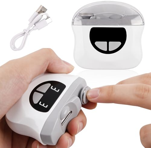 Coupe Ongle Electrique, 3 en 1 Lime a Ongle Electrique et Polisseuse, Coupe-ongles Automatique avec à Lumière LED, 3 Vitesses Pour Bébés, Adultes, Personnes Âgées, Weiß