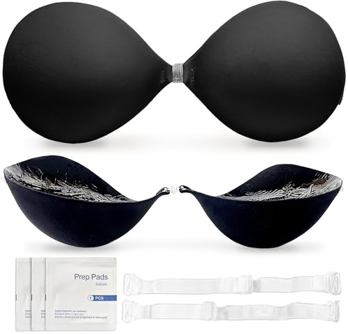 Sois Sujetador Push up Adhesivo con Relleno Que Aumenta Dos Tallas - Sujetador Espalda Descubierta Invisible con Kit de Tirantes Transparentes y Toallitas de Alcohol