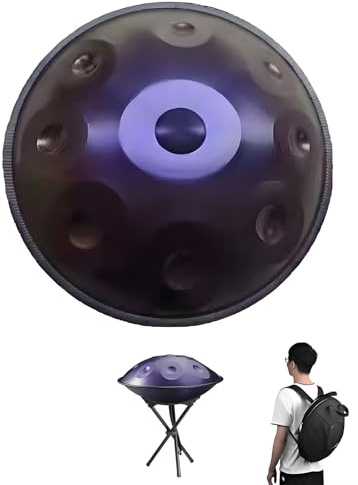 Handpan - Tambor de Acero 9/10/12 Tonos, 22 Pulgadas Hand Pan Drum D Menor con Baquetas, Funda, Soporte, Percusión Armónica para Sanación de Sonido, Meditación, Yoga(Purple,432HZ/12Note)