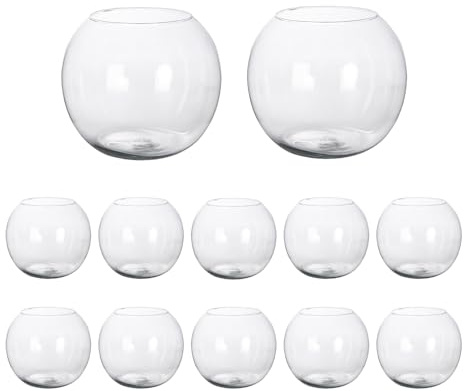 Two Tigers | Jarrón Bola De Cristal | Pack 12 de 15cm Ancho | Florero Esférico Transparente | Pecera Pequeña Decorativa | Centro De Mesa Restaurantes Bares Hoteles Bodas Celebraciones Flores Velas