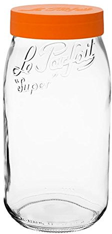 Le Parfait Screw Top Jar - 3L Wide Mouth French Glass Storage Jar w/Orange Plastic Lid, 96oz/3 Quarts (Pack of 3)