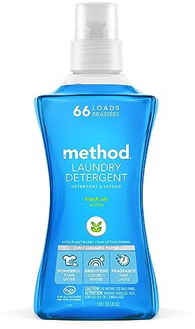 Method Liquid Laundry Detergent, Fresh Air, 66 Loads Per Bottle, Stain Remover, 53.5 Fl Oz (Pack of 1)