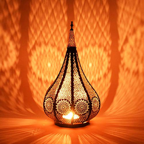 Orientalische Laterne aus Metall Ezana Schwarz 36cm | Marokkanische Gartenlaterne für draußen oder innen | Marokkanisches Orientalisches Windlicht Gartenwindlicht hängend oder zum hinstellen