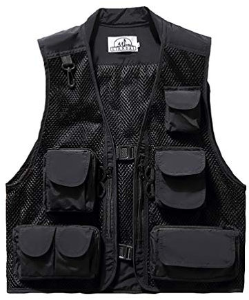 Outdoor-Weste Sommer Anglerweste Superleichte Atmungsaktive Netzweste für Fotografie und Wandern Mutil-Tasche Damen Herren (Schwarz, EU S (Asia M))
