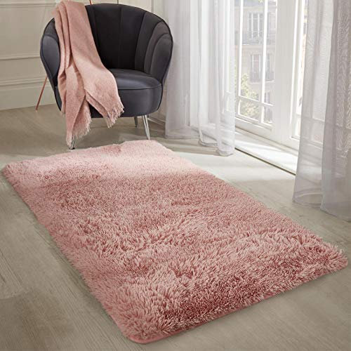 Sienna Blush Pink Rug for Living Room, Super Soft Anti-Slip Small Rugs for Bedroom Modern Fluffy Shaggy Area Rug Thick Pile Non-Shedding Floor Carpet, 80 x 150cm