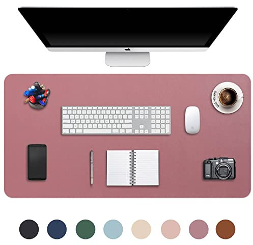 DOBAOJIA Erweitertes Mausepad Große Mausmat XXL Schreibtischmatte Schreibtischunterlage für Laptop/Tastatur/Maus Schreibblock, PU Leder Wasserdicht + Wildleder rutschfest 90 x 43cm (Dunkelpink)