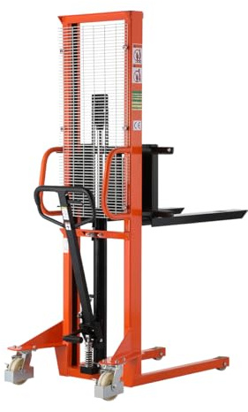 Tory Carrier Material Lift, Manual Pallet Stacker 63” Lifting Height, 1100lbs Capacity with Adjustable Forks Hydraulic Forklift Suitable for Open Bottom Pallets