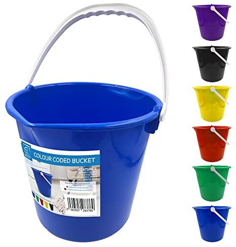 Colour Coded Plastic Bucket with Handle, 2 Gallon (10L) Household Heavy Duty Bucket with Spout and Easy-Grip Handle, Multipurpose Water Bucket for Cleaning, Bath, and Gardening (Blue)