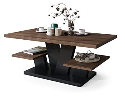All4All Couchtisch Valerio - Wohnzimmertisch - Kaffeetisch – Tisch mit Ablagen - Esszimmertisch - Coffee Table - 110x60cm - 05 - Braune Eiche + Schwarz