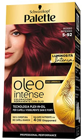 Schwarzkopf Palette Oleo, colorazione permanente copertura professionale capelli bianchi, 5-92 Rosso Intenso, Senza ammoniaca, confezione singola