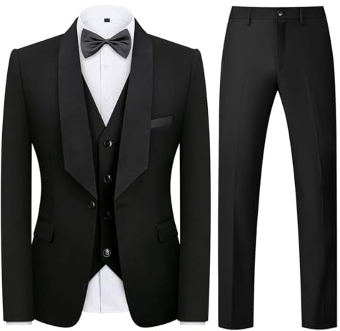 KUDMOL Costume Homme 3 Pièces Slim Fit Mariage d'affaires Smoking Homme à Un Bouton pour Bal Blazer Veste et Pantalon Gilet(Noir,S)