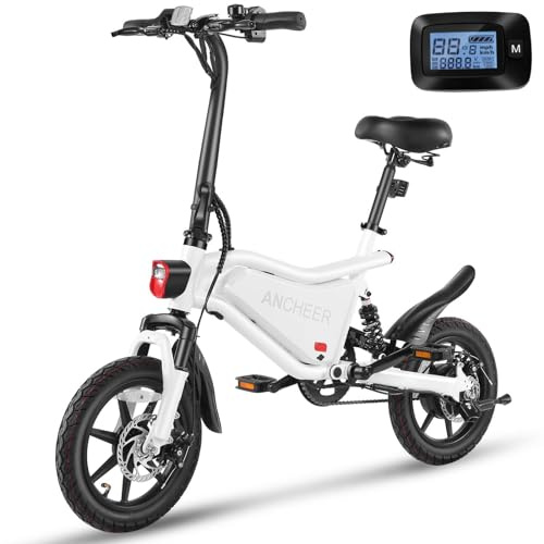 ANCHEER 14 Folding Electric Bike for Teens, 500W Max Motor, 22MPH City Ebike, Triple Shock Absorber, 48V 374Wh Battery, Brake Taillight, Cruise Control, Electric Bicycle for Adults, UL2849 Compliant
