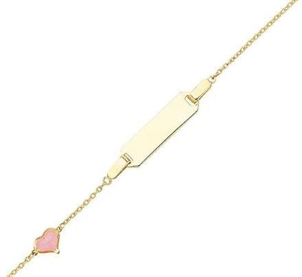 JC Smycken 585 guld baby ID-armband barn guldarmband med rosa hjärta 14–16 cm I ankare armband med gravyr dop armband guld namnarmband I babyarmband med namn I barnsmycken tillverkade i Tyskland I