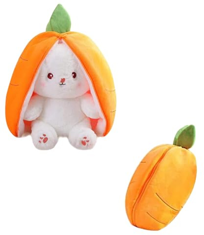 Lebenistgut Lapin Mignon en Peluche de Pâques, Jouets Lapin Muppet, Peluche Lapin Carotte, Jouet en Peluche Lapin Cache-Cache, Plushie Lapin Réversible Carottes Oreiller,Carotte Lapin